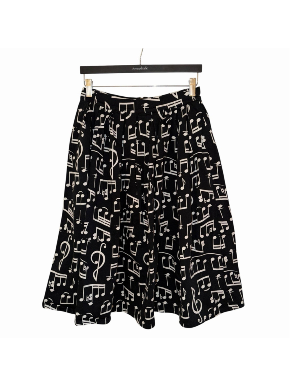Sunny Girl Black Musical Notes A-Line Skater Skirt Size Medium Retro Fit & Flare